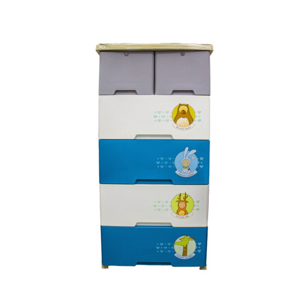 Colourful Animal-Themed Storage Drawers - Blue & White